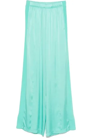 FORTE FORTE Broeken, Dames, Groen, S, Blauwgroene Broek met Elastische Tailleband en Zakken