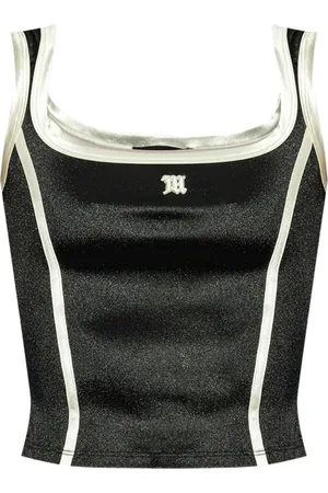 MISBHV Tops, Dames, Zwart, M, Satijn, Zwart Satijnen Logo Top Ss 25
