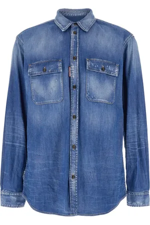 Dsquared2 Overhemden, Heren, Blauw, M, Denim, Blauw Denim Jack met Logo Patch