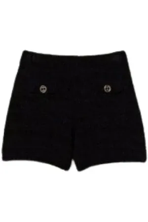 Twin-Set Korte broeken, Dames, Zwart, S, Katoen, Katoenen Gebreide Shorts met Geribbelde Afwerking