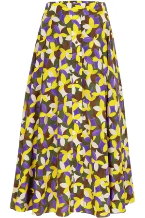 Carolina Herrera Rokken, Dames, Veelkleurig, S, Katoen, Zijden Midi Rok met Jasmijnprint