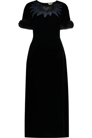 Fendi Kleedjes, Dames, Zwart, S, Leer, Fluwelen Jurk met Vossenbont Appliqué