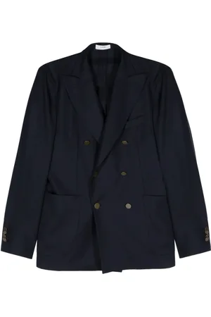 Boglioli Jassen, Heren, Blauw, L, Wol, Double Breasted Wollen Jas