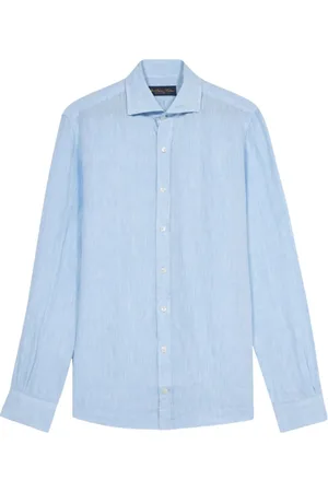 Brooks Brothers Overhemden, Heren, Blauw, L, Linnen, Lichtblauwe Linnen Casual Overhemd