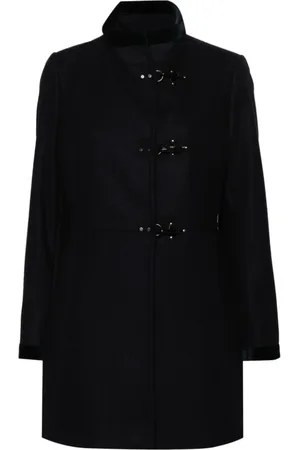 FAY Mantels, Dames, Blauw, M, Wol, Wollen Blend Jas met Hoge Kraag