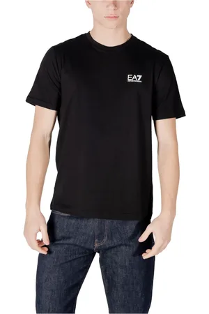 EA7 Tops, Heren, Zwart, L, Katoen, T-shirt met ronde hals