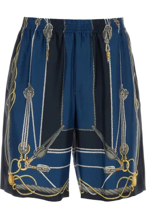 VERSACE Korte broeken, Heren, Veelkleurig, L, Gedrukte zijden Bermuda shorts