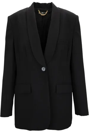 Elisabetta Franchi Jassen, Dames, Zwart, L, Polyester, Diep V-hals Blazer met Knopen