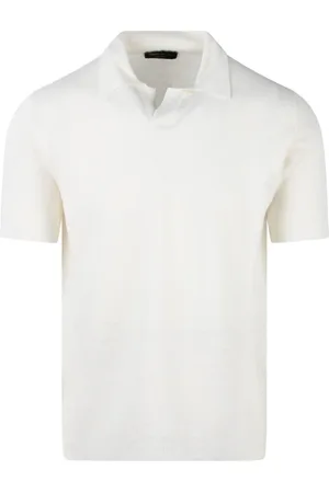 Roberto Collina Tops, Heren, Wit, M, Linnen, Linnen Gehaakte Polo Shirt