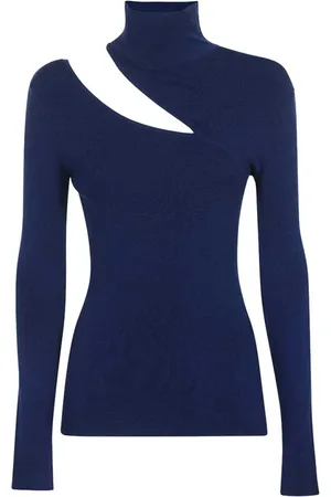 Dondup Truien, Dames, Blauw, S, Polyester, Gebreide top van viscosemix met cut-out details