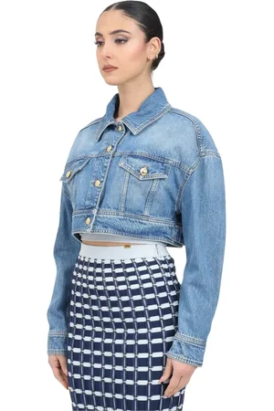 Elisabetta Franchi Jassen, Dames, Blauw, L, Denim, Blauw Denim Jasje Casual Chic Look