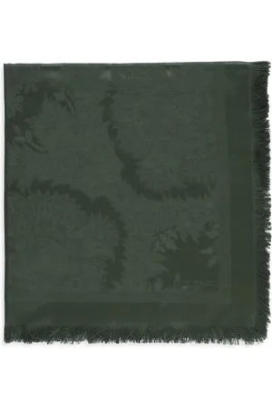 Etro Accessoires, Dames, Groen, ONE Size, Wol, Groene Wollen Zijden Sjaal met Micro Franjes