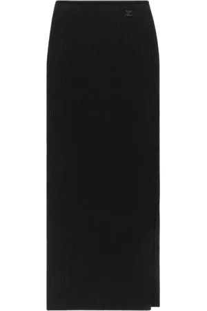 Courrèges Rokken, Dames, Zwart, S, Ribgebreide Maxi-rok met Hoge Taille