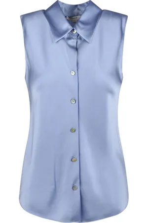 Vince Blouses & Shirts, Dames, Blauw, M, Mouwloze Knoopshirt