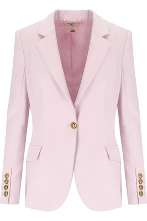 Elisabetta Franchi Jassen, Dames, Roze, S, Polyester, Roze Stretch Crêpe Jas met Logo Metalen Knoop