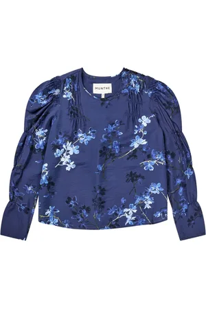 Munthe Blouses & Shirts, Dames, Blauw, S, Top met bloemenprint en ruches