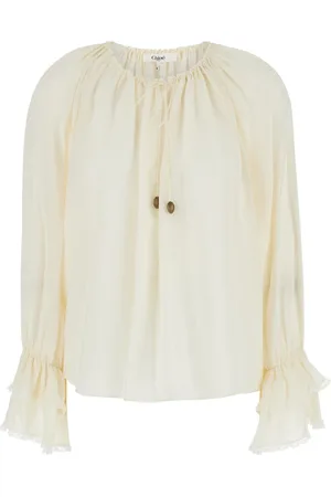 Chloé Blouses & Shirts, Dames, Wit, S, Witte Zijden Blouse met Ruches