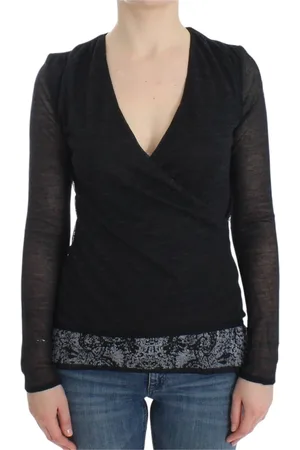 ERMANNO SCERVINO Truien, Dames, Zwart, M, Wol, Zwarte V-hals trui van wolmix