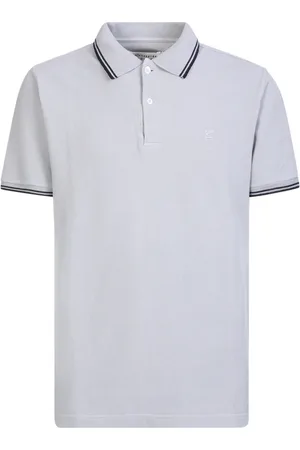 Maison Margiela Tops, Heren, Grijs, S, Katoen, Gestreept katoenen poloshirt met contrasterende kleuren en logo-borduursel