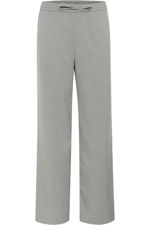 Part Two Broeken, Dames, Grijs, S, Polyester, Elastische taille wijde pijp broek