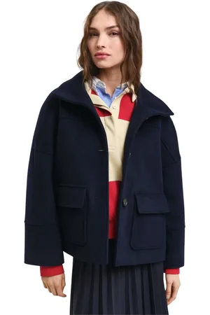 GANT Jassen, Dames, Blauw, L, Wol, Cropped wollen jas
