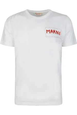 Marni Tops, Heren, Wit, L, Katoen, T-shirt met geborduurde patch