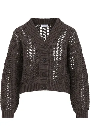 Brunello Cucinelli Truien, Dames, Bruin, M, Katoen, Luxueus Chocolade Cardigan Truien
