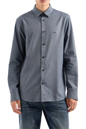 Emporio Armani Overhemden, Heren, Blauw, S, Katoen, Microfantasia Logo Shirt