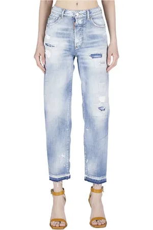Dsquared2 Jeans, Dames, Blauw, S, Katoen, Stijlvolle Straight Jeans met Verfspatten