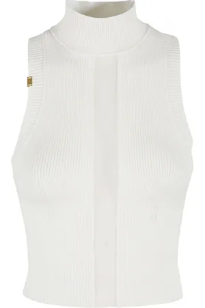 Elisabetta Franchi Tops, Dames, Wit, S, Tule, Ivoor T-shirt met Tule Detail