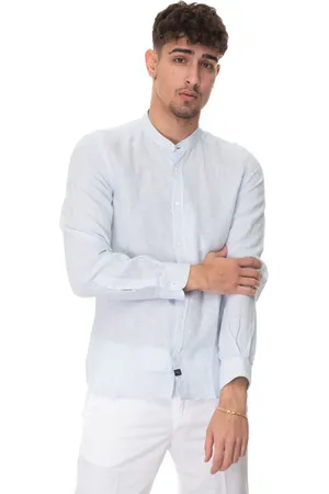 FAY Overhemden, Heren, Blauw, 4Xl, Linnen, Shirt met Guru Kraag