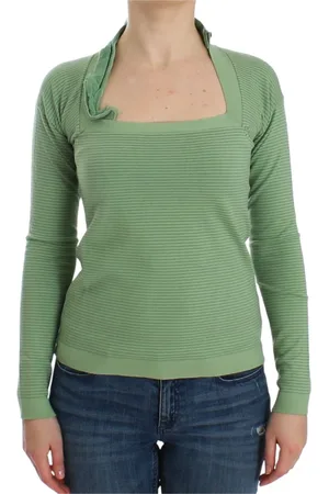 ERMANNO SCERVINO Tops, Dames, Groen, M, Wol, Luxe Groen Gestreept Wollen Blend Trui