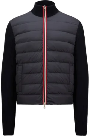 Moncler Jassen, Heren, Blauw, 3Xl, Katoen, Gewatteerde Cardigan met Ritssluiting en Gebreide Mouwen