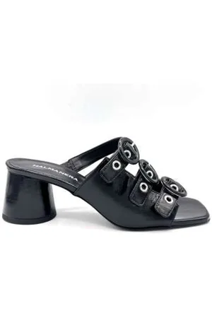 HALMANERA Schoenen, Dames, Zwart, 36 EU, Zwarte Lakleren Muilezel Hakken