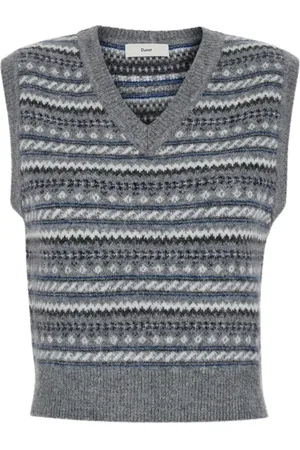 DUNST Truien, Dames, Grijs, M, Wol, Gebreid Vest met Patroon Grijs Jasje
