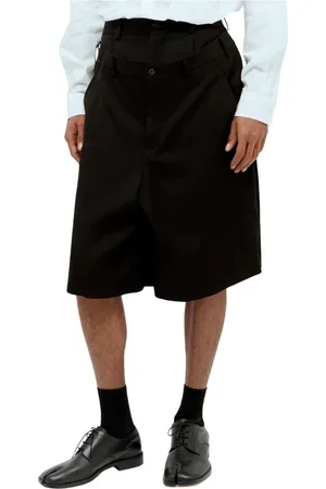 Comme des Garçons Korte broeken, Heren, Zwart, L, Linnen, Bermuda Shorts met Gedrapeerde Textuur