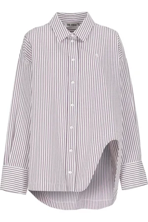 The Attico Blouses & Shirts, Dames, Paars, S, Katoen, Paars Gestreept Katoenen Overhemd