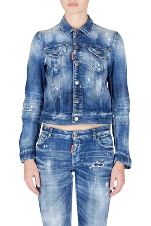 Dsquared2 Jassen, Dames, Blauw, S, Denim, Vintage Denim Jas met Italiaanse Kraag