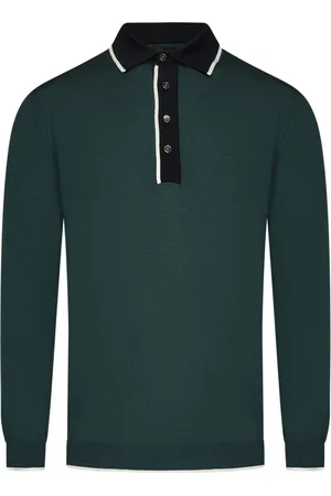 LOW BRAND Tops, Heren, Groen, S, Wol, Groene Polo T-shirt met Ribgebreide Afwerking