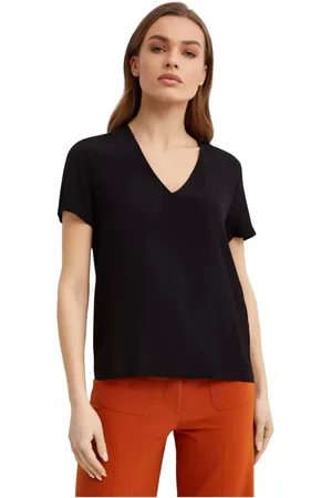 FAY Tops, Dames, Zwart, M, T-shirt met V-hals