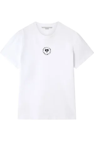 Stella McCartney Tops, Dames, Wit, XS, Katoen, T-shirt met logo-print en ronde hals