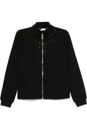Liu Jo Sweatshirts & Hoodies, Dames, Zwart, S, Katoen, Zip-Up Sweatshirt met Strass-steentjes