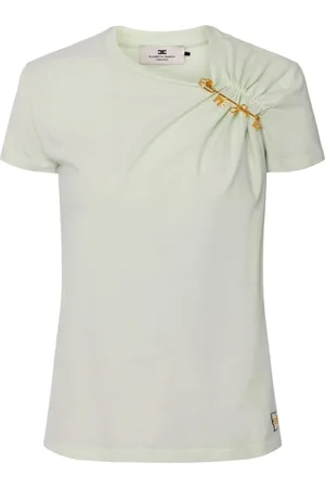 Elisabetta Franchi Tops, Dames, Groen, XS, Katoen, Mintgroen T-shirt