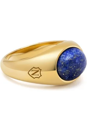 Nialaya Accessoires, Heren, Geel, 60 MM, Gouden Ovale Signetring met Blauwe Lapis