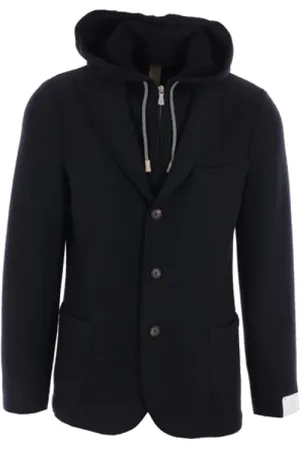 ELEVENTY Jassen, Heren, Blauw, L, Wol, Blauwe wollen jas met uitneembaar vest