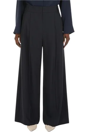 Max Mara Broeken, Dames, Blauw, XS, Wol, Blauwe wijde pijp wollen broek