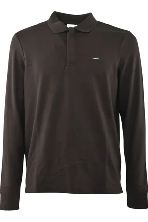 Calvin Klein Tops, Heren, Zwart, S, Katoen, Stretch Piqué Polo Shirt met Lange Mouwen