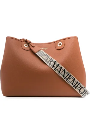 Emporio Armani Tassen, Dames, Bruin, ONE Size, Leer, Bruine Leren Logo-Riem Tote Tas