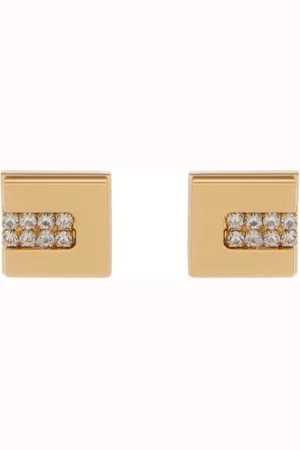 Elisabetta Franchi Accessoires, Dames, Geel, ONE Size, Vierkante Band Oorbellen met Heldere Stenen