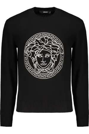 VERSACE Truien, Heren, Zwart, 3Xl, Katoen, Geborduurde Katoenen Crew-Neck Sweater